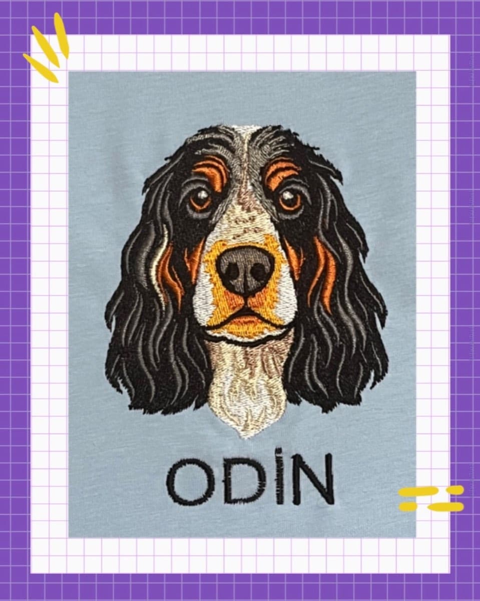Odin adlı cocker spaniel köpeğin nakış portresi